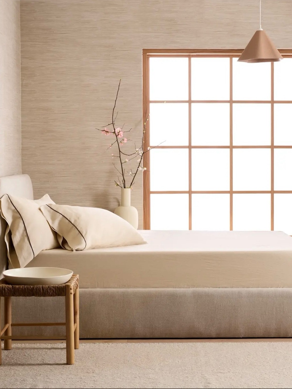 QUINCE EUROPEAN LINEN FITTED SHEET SET KING OAT/ESPRESSO PIPED MSRP $185